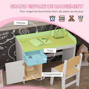 Conjunto de 2 Peças de Secretária Infantil e Cadeira, 80 x 39 x 59 cm, Arrumação Ampla, Branco
