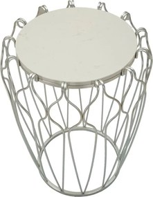 Mesa de Centro Hook - Base de Metal Prata e Topo de Mármore - Ø 47,5 c