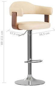 Bancos de bar 2 pcs madeira curvada e couro artificial creme