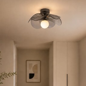 Candeeiro de Teto de Design Prateado com Vidro Fumê Canelado - Kemner