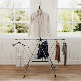 Estendal Vertical Dobrável com Laterais Ajustáveis em 5 Níveis 4 Suportes para Calçado 139x62,5x201 cm Prata