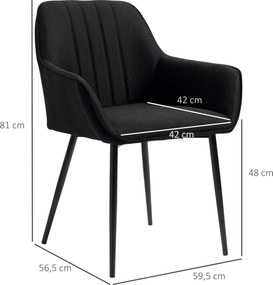 Conjunto de 2 cadeiras de sala de jantar Design escandinavo (MESA NÃO INCLUIDA) Pernas cónicas em metal pretas