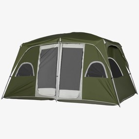 Outsunny Tenda de Campismo Familiar para 4-8 Pessoas com 2 Quartos 2 Bolsos e Janelas com Malha Impermeável 400x275x210 cm Verde | Aosom Portugal