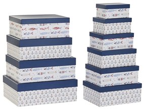 Conjunto de Caixas de Organização Empilháveis DKD Home Decor Marinha Branco Azul Marinho Cartão (43,5 x 33,5 x 15,5 cm)
