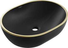 Mexen Viki lavatório de bancada 48 x 35 cm, preto mate/bordo dourado - 21054875