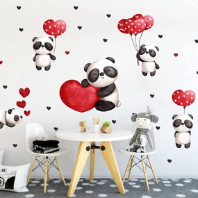 Autocolante de parede - Pandas e corações