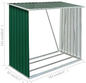 Abrigo p/ arrumação de troncos jardim aço 163x83x154cm verde