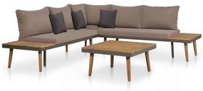 vidaXL 4 pcs conj. lounge jardim c/ almofadões acácia maciça castanho