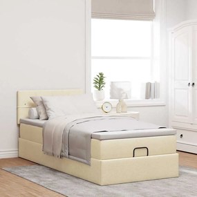 Cama Otomana com colchão &amp; LEDs 90x200 cm tecido creme