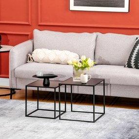 Conjunto de 2 Mesas Mesas de Centro Quadradas para Sala de Estar Estrutura de Aço Grande 40 cm Pequena 35 cm Preto