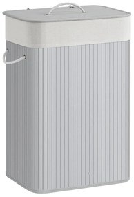 SONGMICS LCB010G01 Cesto de roupa retangular, cesto de roupa de bambu com 3 alças, 40 x 30 x 60 cm, cinza