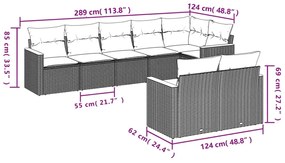 8 pcs conjunto de sofás p/ jardim com almofadões vime PE bege