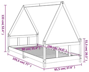 Estrutura de cama infantil 90x190 cm pinho maciço preto