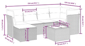 7 pcs conjunto de sofás jardim c/ almofadões vime PE castanho