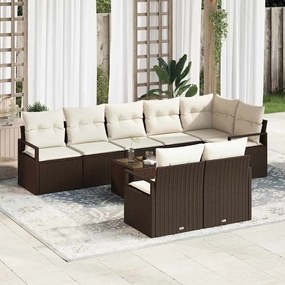 vidaXL Conjunto de Sofá de Jardim 9 pcs Marrom e Creme vime PE