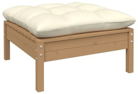vidaXL Apoio pés jardim + almofadão creme pinho maciço castanho mel