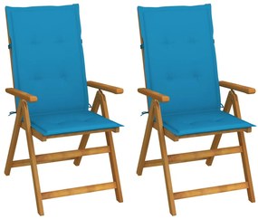 vidaXL Cadeiras jardim reclináveis c/ almofadões 2 pcs acácia maciça