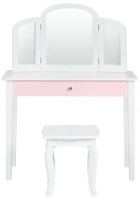 Conjunto Toucador e Banco infantil Mesa de Maquilhagem para Princesas com  Espelho Rotativo 360° Removível 3 Gavetas Branco e Rosa