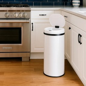 Caixote do lixo em aço inoxidável com sensor e até 40 L, Ø30 x 69 cm Branco