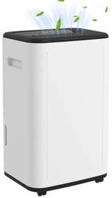 HOMCOM Desumidificador Elétrico Depósito de Água 6 Litros 20L/Dia com 4 Modos 2 Velocidades Ecrã LED Temporizador Silencioso para Dormitório Sala de Estar Cozinha 33,5x26x53 cm Branco