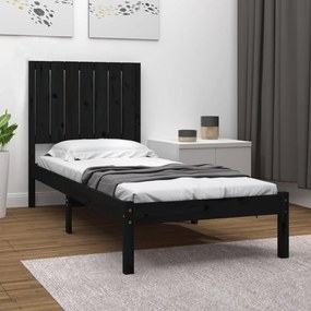 vidaXL Estrutura cama pequena solteiro 75x190 cm madeira maciça preto