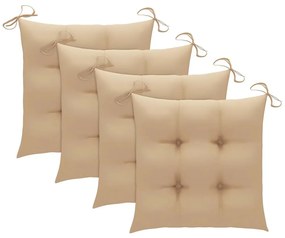 Cadeiras de jardim c/ almofadões beges 3 pcs teca maciça