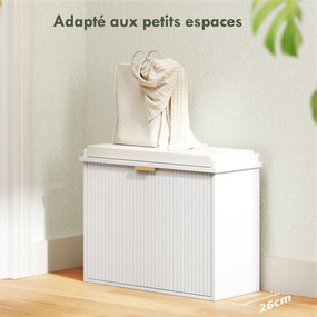 Banco spateira 62 x 26 x 47,5 cm com almofada de assento estofada e gaveta rebatível para o corredor ou quarto, branco