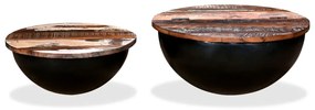 Conj. mesas centro 2 pcs madeira reciclada preto forma tigela