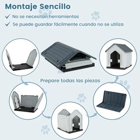 Casota para cães 66,5 x 52 x 60 cm com porta metálica com fechadura e telhado inclinado Boa ventilação para interior e exterior cinzento