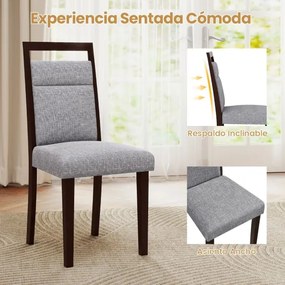Conjunto de 2 cadeiras de jantar estofadas com assento acolchoado e encosto reclinável Pernas em madeira de borracha Alça Cinza + Castanho