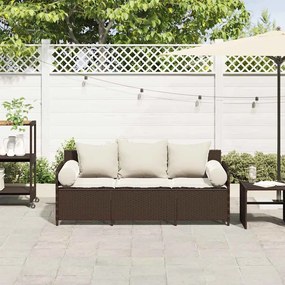 Sofá de jardim com almofadões 3 lugares vime PE castanho