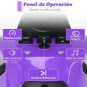 Moto 4 Elétrica para Crianças a Bateria 12V com Velocidade Ajustável Luzes LED Música Pedal3-8 Anos 94 x 60 x 73 cm Roxo