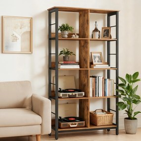 Estante de livros de 4 andares com 8 compartimentos 33 x 80 x 149 cm castanho vintage-preto