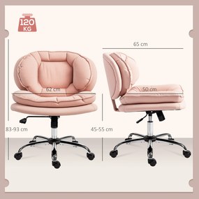 Cadeira de Escritório com Rodas Cadeira para Secretária com Função Inclinável Assento Amplo Sem Braços 60x65x83-93 cm Rosa