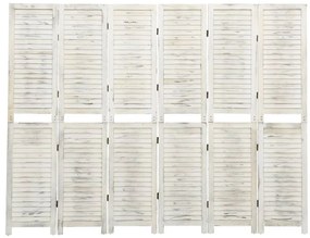 Biombo com 6 painéis 215x166 cm madeira branco antigo