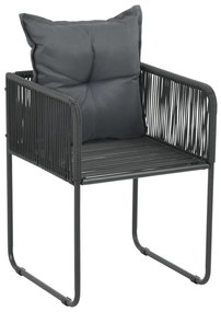 Cadeiras de exterior 4 pcs c/ almofadões vime PE preto