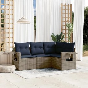vidaXL 4 pcs conjunto sofás p/ jardim c/ almofadões vime PE cinzento