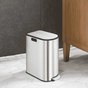 Caixote de lixo com 2 compartimentos 49 x 29 x 64 cm prateado