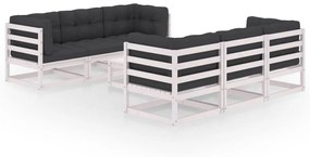 7 pcs conjunto lounge de jardim c/ almofadões pinho maciço