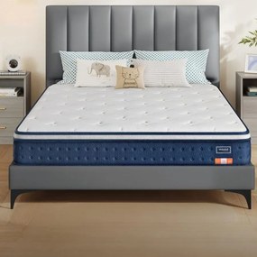 Colchão 200 x 90 x 20 cm de molas ensacadas em espuma viscoelástica de gel azul