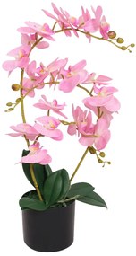 Planta orquídea artificial com vaso 65 cm rosa