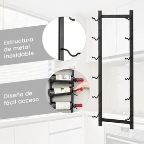 Garrafeira de parede para 6 garrafas Estante suspensa em aço inoxidável para garrafas de vinho Estante vertical para vinhos para cozinha, sala de jant