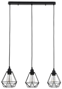Candeeiro de teto com design diamante 3 lâmpadas E27 preto