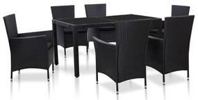 7 pcs conjunto de jantar para exterior vime PE preto