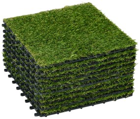Outsunny Relva Artificial 30x30cm 10 Peças com Altura de 25mm Alta Densidade 6500 para Exterior Pátio Terraço Verde | Aosom Portugal