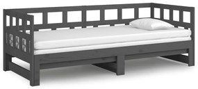 Sofá-cama de puxar pinho maciço cinza 2x(90x200) cm