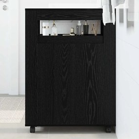 vidaXL Gabinete Estreito de Casa de Banho com Rodas Carvalho Preto Madeira Projetada