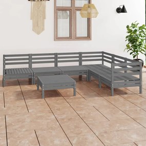 vidaXL 7 pcs conjunto lounge de jardim pinho maciço cinzento