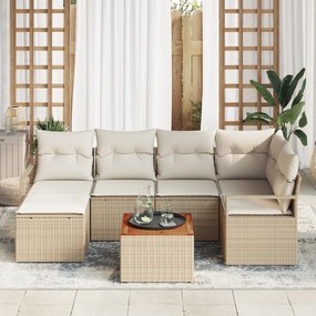 Conjunto de Sofá de Jardim com 7 Peças e Almofadas Bege Rattan Poly Ac