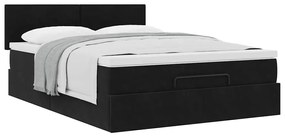 Estrutura de cama otomana com colchão 140x190 cm veludo preto